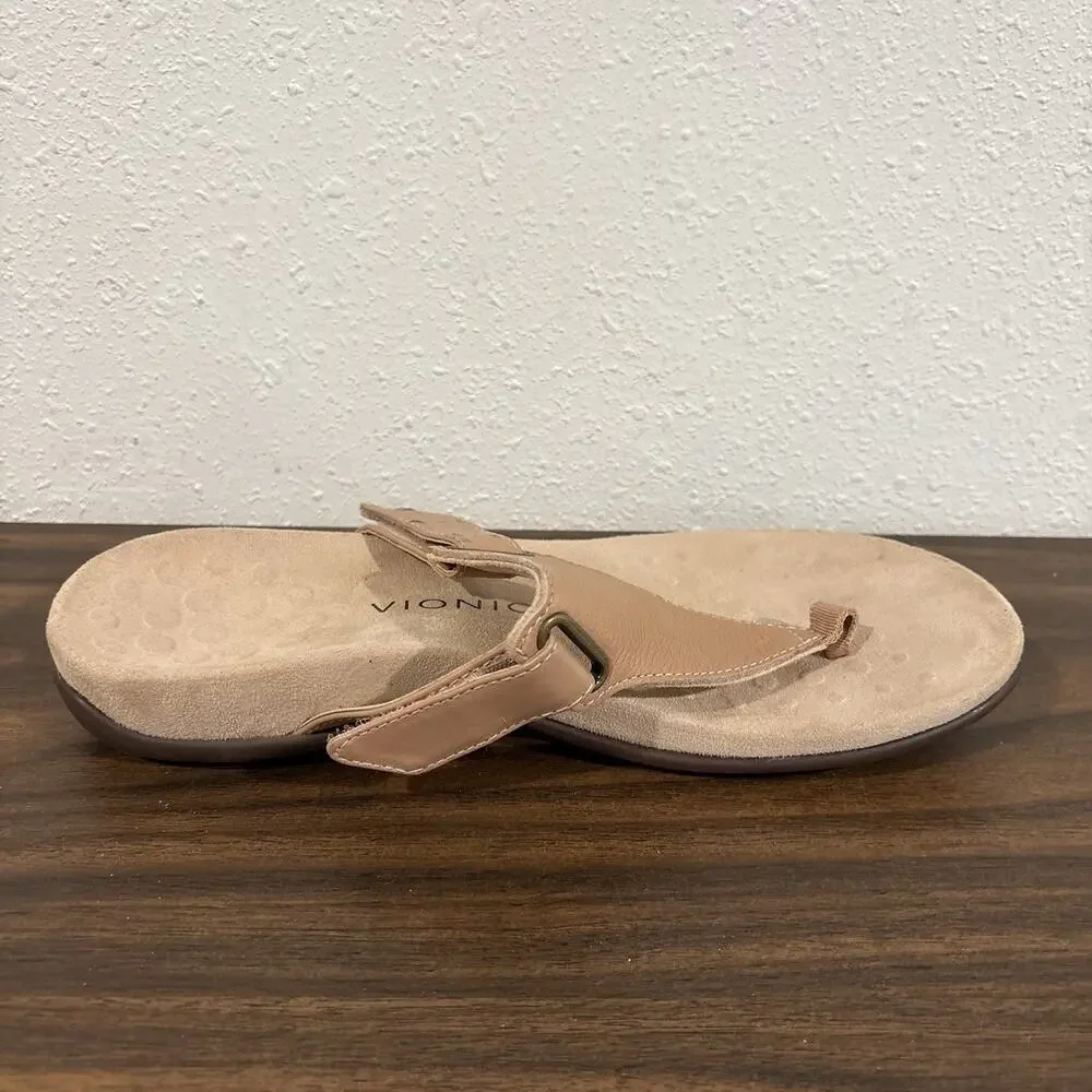 Vionic Wanda Sandals Womens Size 8.5 Wide Nude Tan Slip On Comfort Thong Shoes - Picture 3 of 14